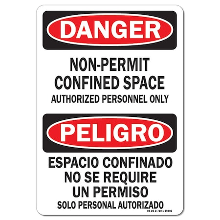 Signmission OSHA Danger Decal, Confined Space None Permit Bilingual, 7in X 5in Decal, 5" H, 7" W, Landscape OS-DS-D-57-L-19302